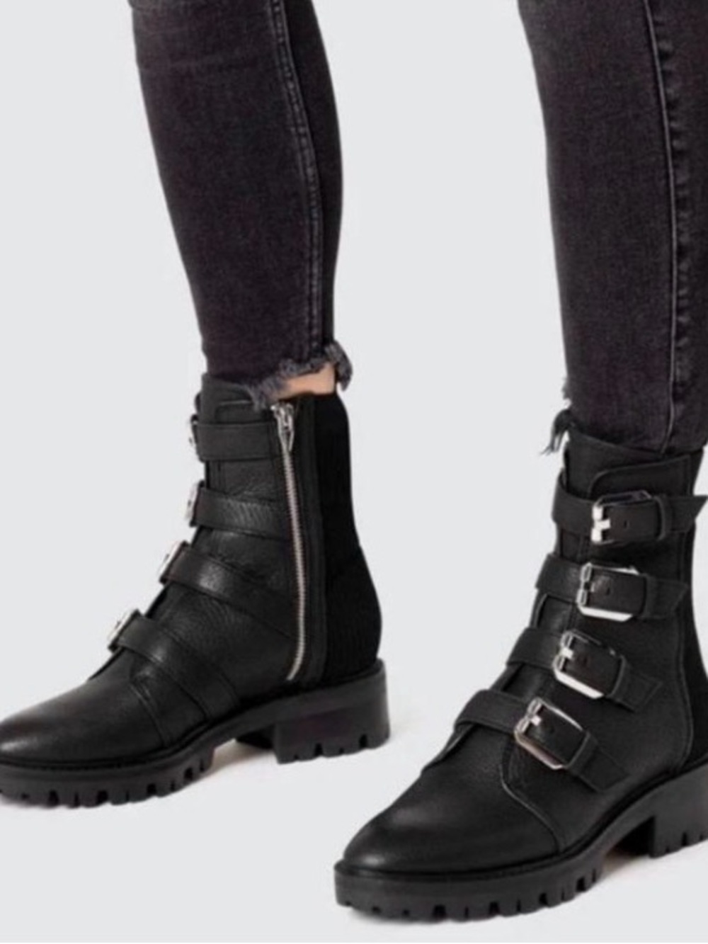 Dolce Vita Black Buckle Strap Combat Boots